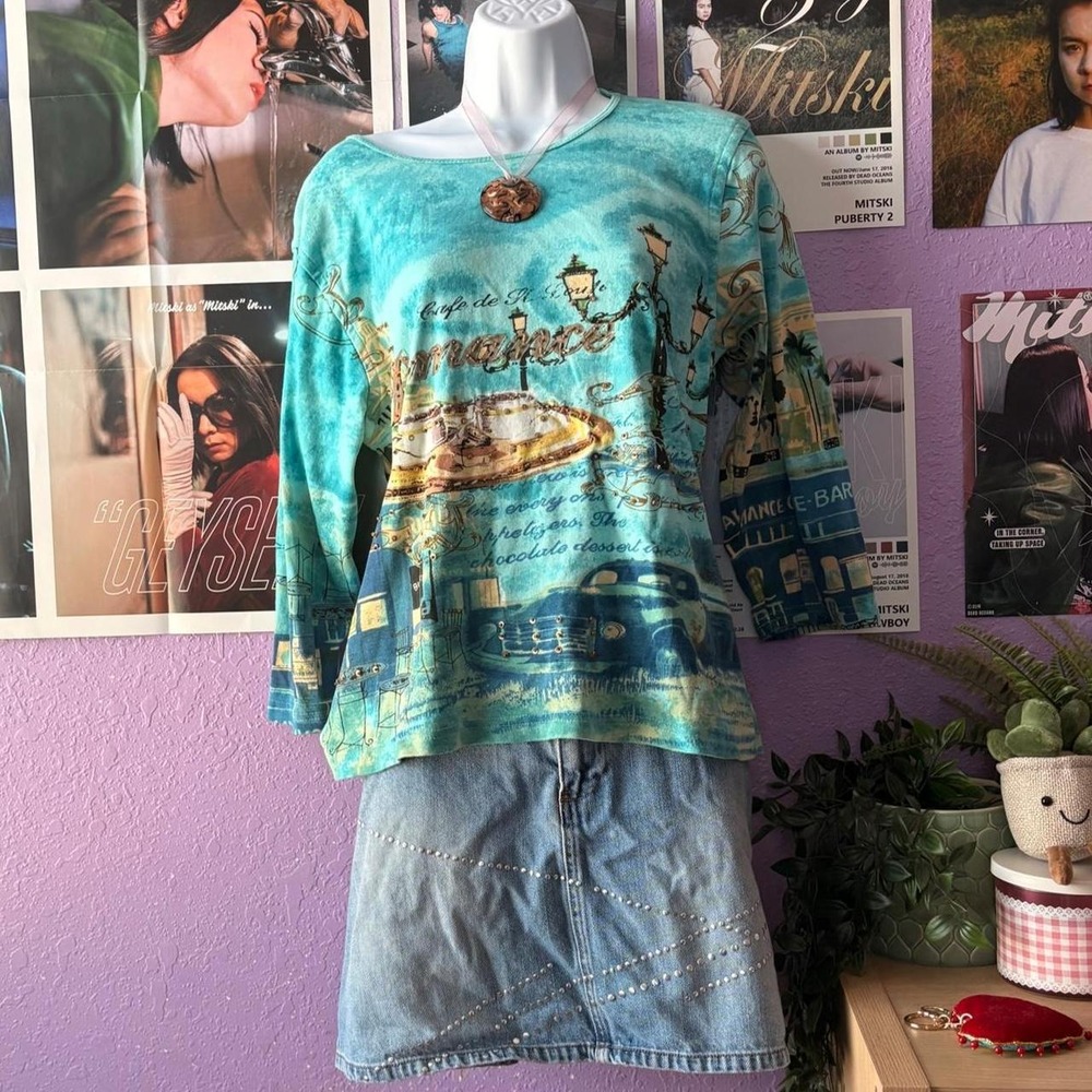 Paris Café Graphic Beaded Top Size XL